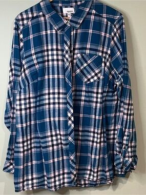 Sonoma Blue and White Plaid Button-Down Shirt